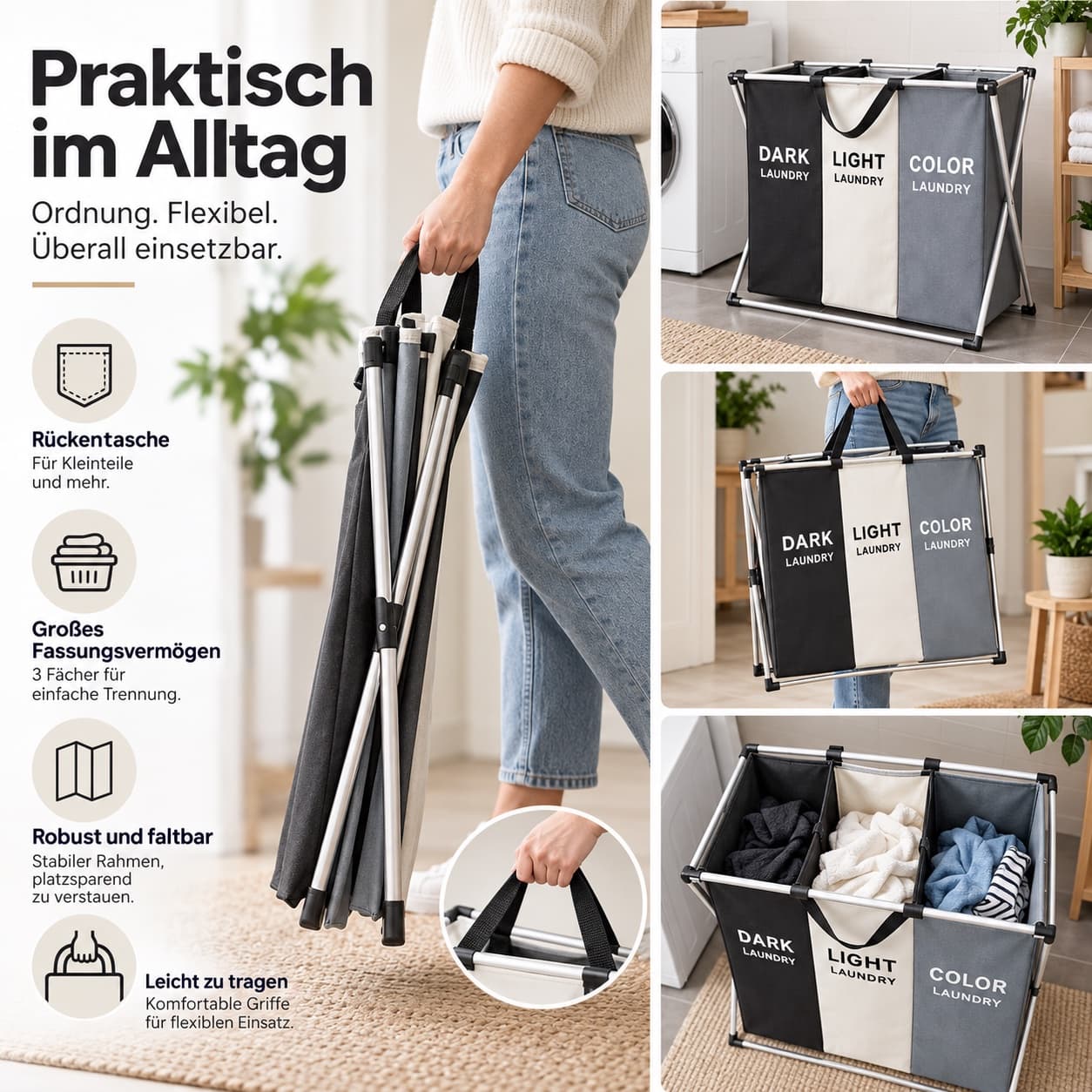 TrioSort Wäschekorb (3 Fächer) Foto 3