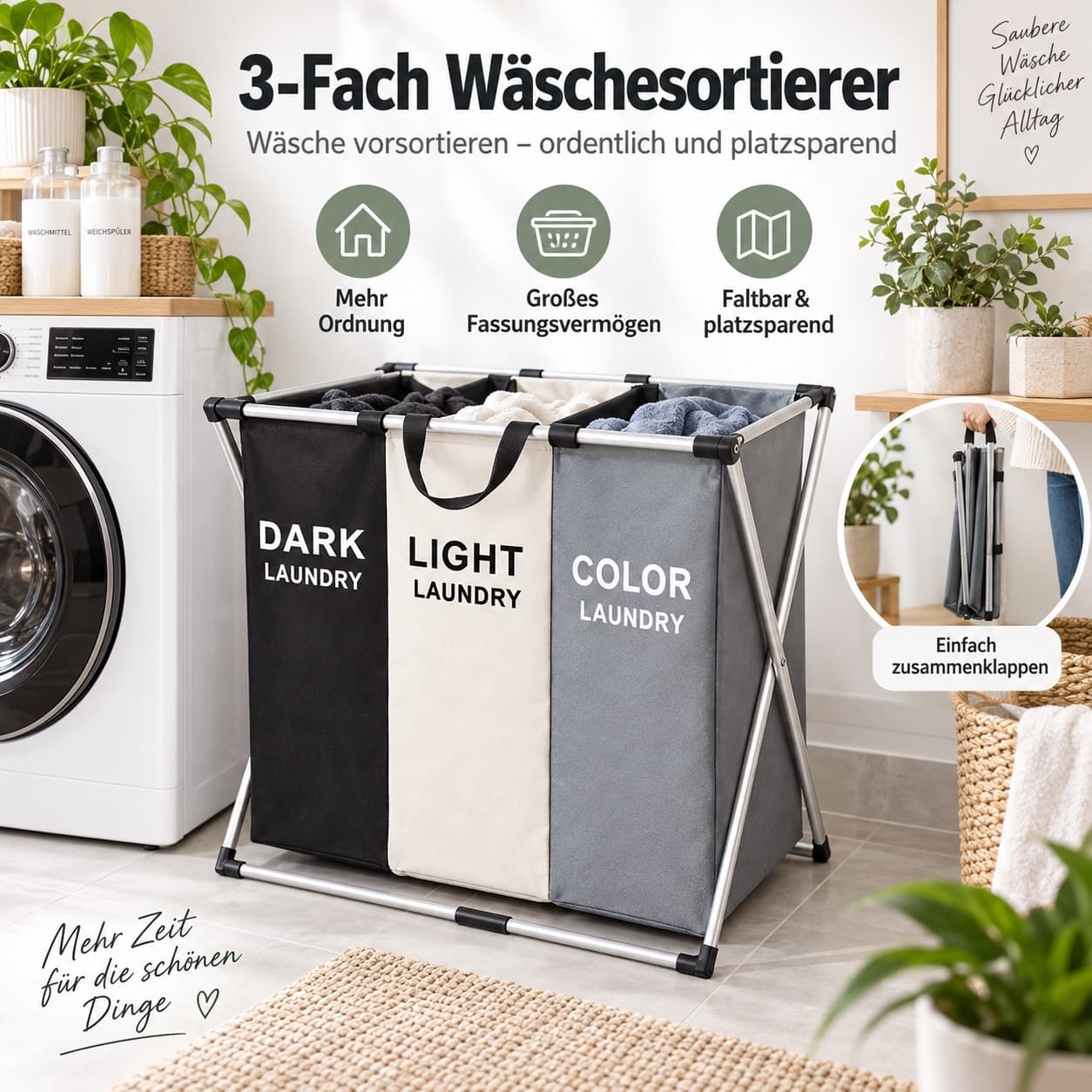TrioSort Wäschekorb (3 Fächer) Foto 4